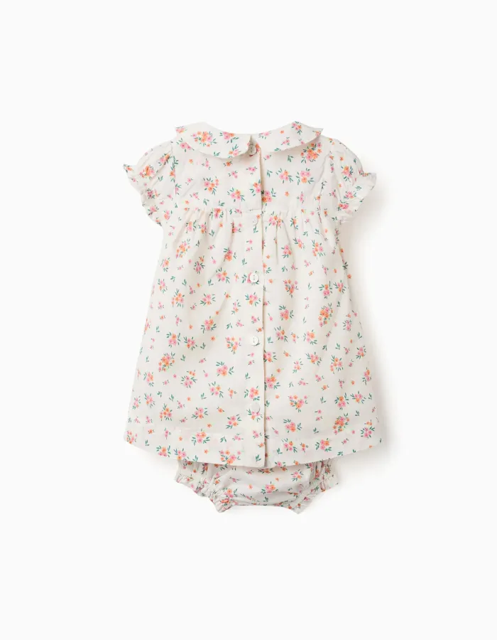 Short sleeve dress with floral pattern for newborn girls, beige