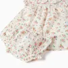 Short sleeve dress with floral pattern for newborn girls, beige