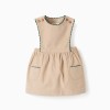 Corduroy pinafore dress with pockets for newborn girls, beige