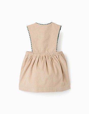 Corduroy pinafore dress with pockets for newborn girls, beige