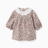 Long sleeve corduroy dress with floral pattern for newborn girls, beige
