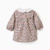 Long sleeve corduroy dress with floral pattern for newborn girls, beige