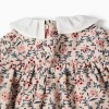 Long sleeve corduroy dress with floral pattern for newborn girls, beige
