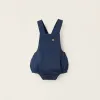 Cotton-Lined Twill Jumpsuit for Newborn Boys, Dark Blue