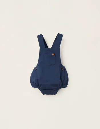 Cotton-Lined Twill Jumpsuit for Newborn Boys, Dark Blue