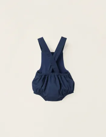 Cotton-Lined Twill Jumpsuit for Newborn Boys, Dark Blue