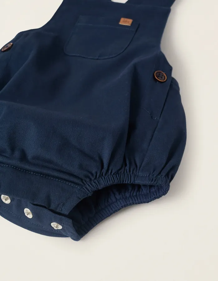 Cotton-Lined Twill Jumpsuit for Newborn Boys, Dark Blue