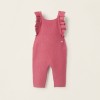 Knitted jumpsuit with ruffles for newborn girls, pink