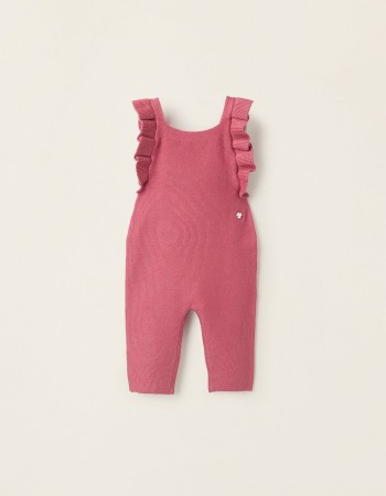 Knitted jumpsuit with ruffles for newborn girls, pink