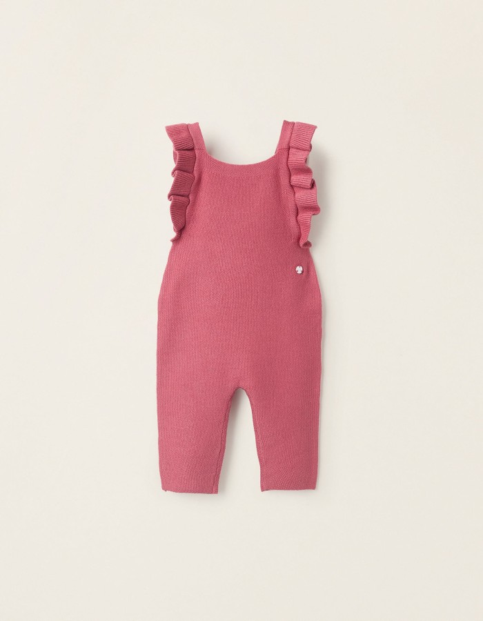 Knitted jumpsuit with ruffles for newborn girls, pink