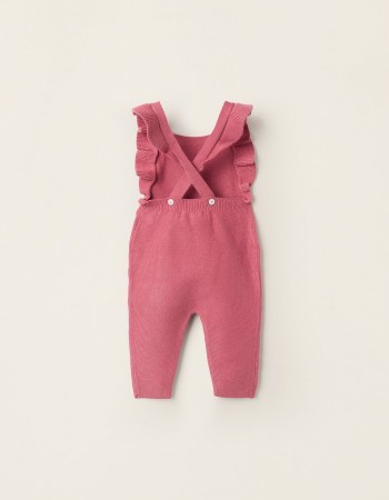 Knitted jumpsuit with ruffles for newborn girls, pink
