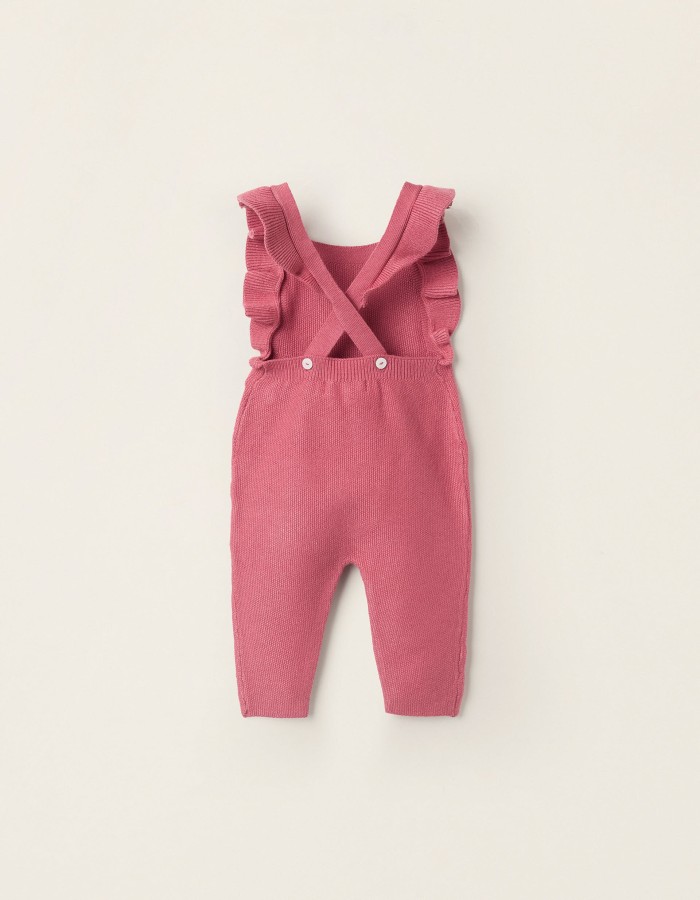 Knitted jumpsuit with ruffles for newborn girls, pink