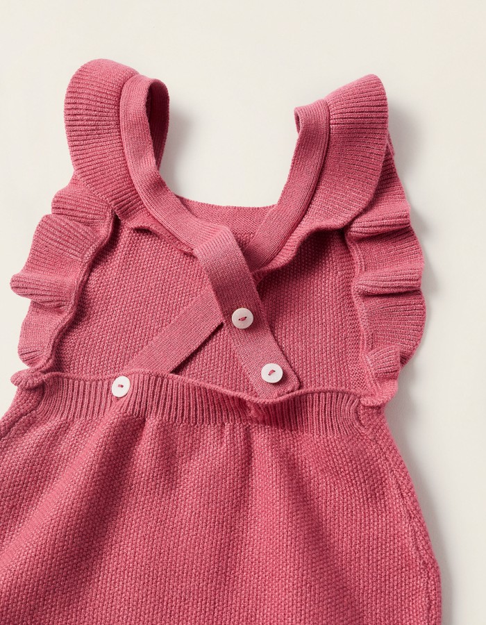 Knitted jumpsuit with ruffles for newborn girls, pink