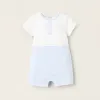 Striped Dual-Fabric Romper for Newborns, White/Blue