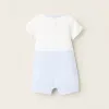 Striped Dual-Fabric Romper for Newborns, White/Blue