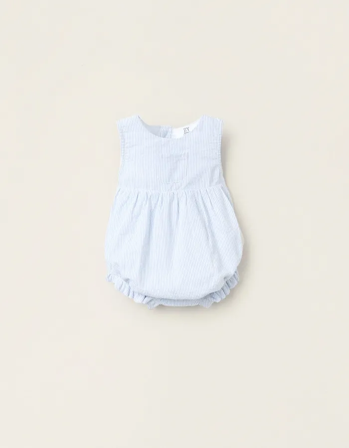 Striped Jumpsuit for Newborns, White/Blue