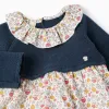 Floral Dual-Fabric Romper for Newborns, Blue/White