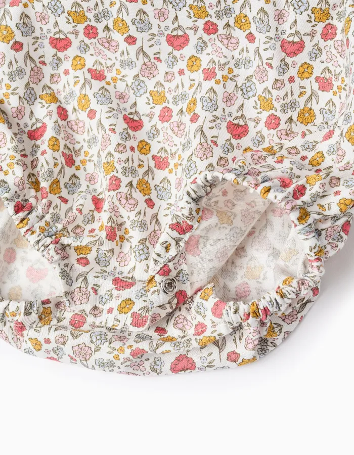 Floral Dual-Fabric Romper for Newborns, Blue/White