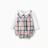 Bodysuit + checked jumpsuit B&S for newborn boys, beige/blue/red