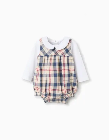 Bodysuit + checked jumpsuit B&S for newborn boys, beige/blue/red