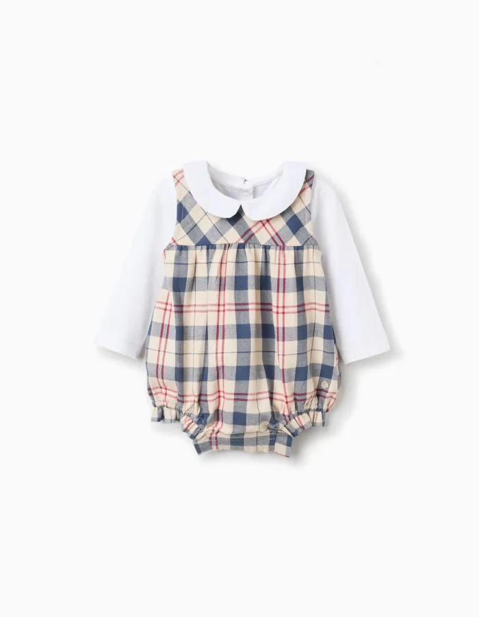 Bodysuit + checked jumpsuit B&S for newborn boys, beige/blue/red
