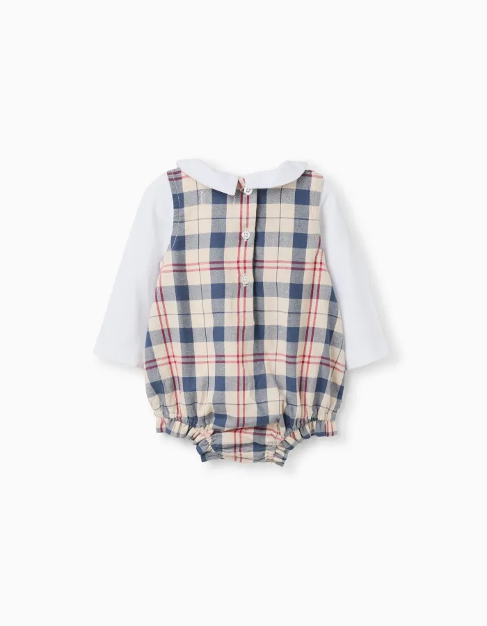 Bodysuit + checked jumpsuit B&S for newborn boys, beige/blue/red