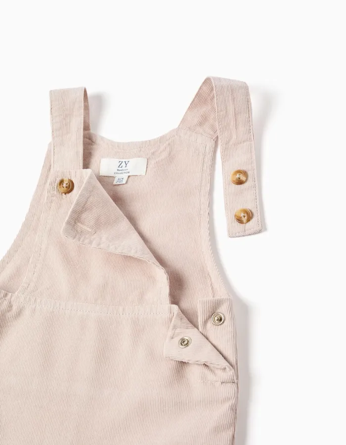 Corduroy dungarees for newborn boys, light beige