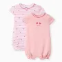 2 cotton rompers with prints for newborn and baby girls, pink
