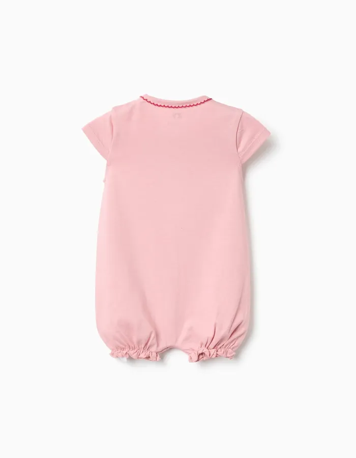 2 cotton rompers with prints for newborn and baby girls, pink