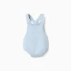 Cotton knitted romper with adjustable straps for newborns, light blue
