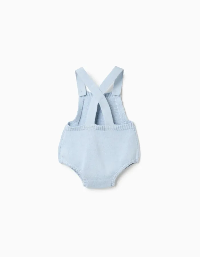 Cotton knitted romper with adjustable straps for newborns, light blue