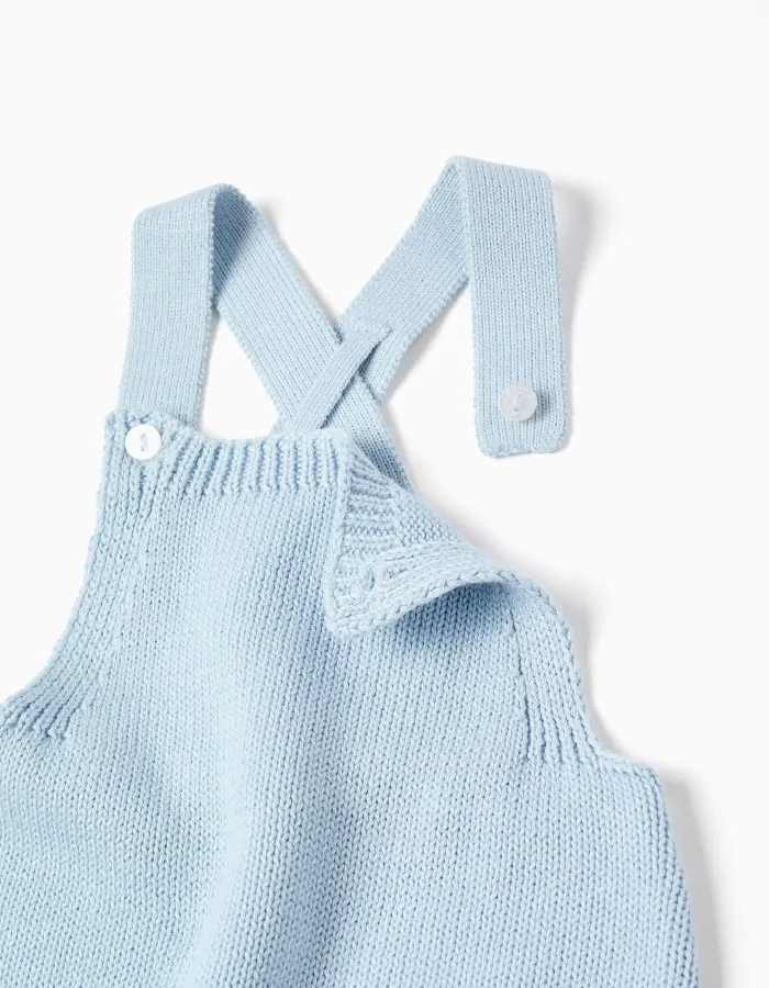 Cotton knitted romper with adjustable straps for newborns, light blue