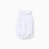 Sleeveless cotton romper with motif and ruffles for newborn girls, white