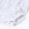 Sleeveless cotton romper with motif and ruffles for newborn girls, white
