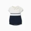Cotton knitted romper with stripes for newborn boys, white/blue