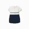 Cotton knitted romper with stripes for newborn boys, white/blue