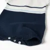 Cotton knitted romper with stripes for newborn boys, white/blue