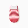 Cotton knitted romper with stripes for newborns, red/white