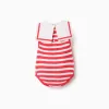 Cotton knitted romper with stripes for newborns, red/white