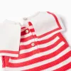 Cotton knitted romper with stripes for newborns, red/white