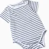 Striped bodysuit + piqué romper set for newborns, white/dark blue