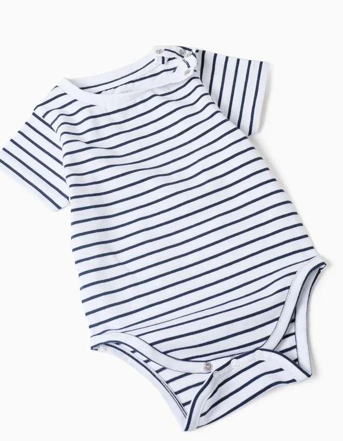 Striped bodysuit + piqué romper set for newborns, white/dark blue