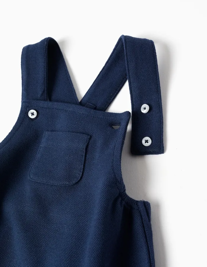 Striped bodysuit + piqué romper set for newborns, white/dark blue