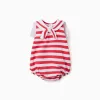 Knitted romper with stripes and sailor collar for newborns, red/white