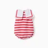 Knitted romper with stripes and sailor collar for newborns, red/white