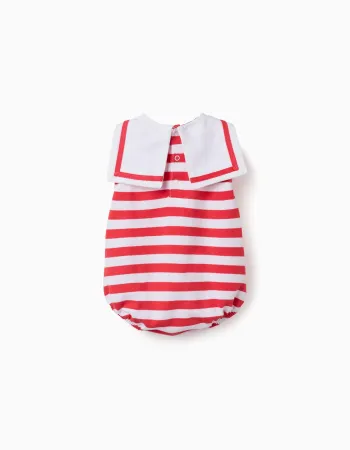 Knitted romper with stripes and sailor collar for newborns, red/white