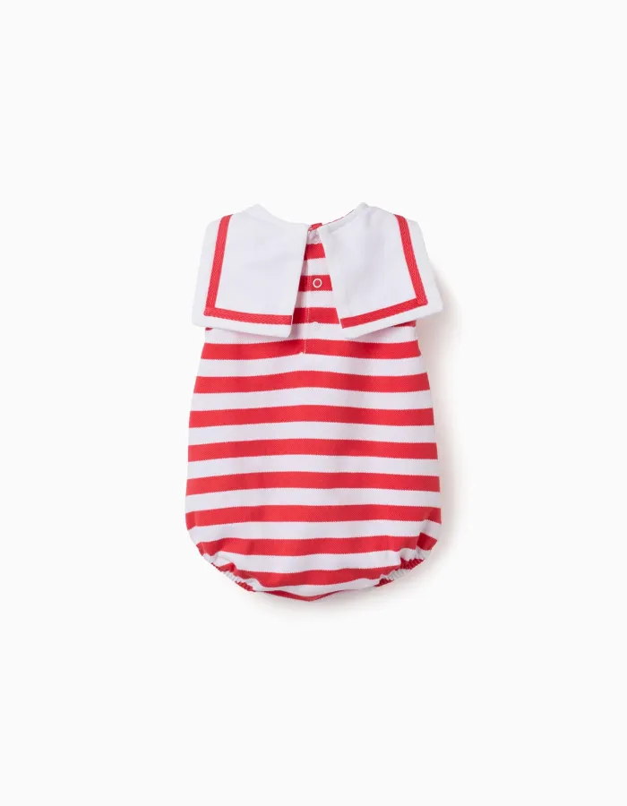 Knitted romper with stripes and sailor collar for newborns, red/white