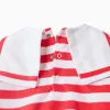 Knitted romper with stripes and sailor collar for newborns, red/white