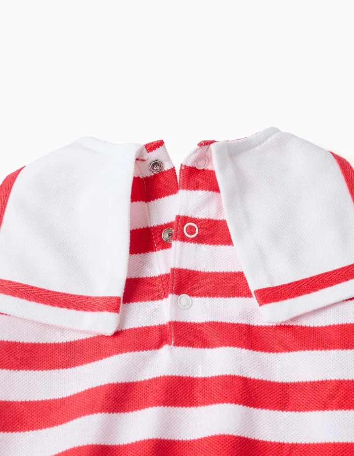 Knitted romper with stripes and sailor collar for newborns, red/white