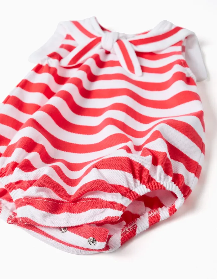 Knitted romper with stripes and sailor collar for newborns, red/white
